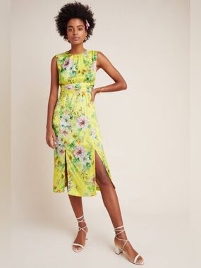 NWOT Anthropologie Sparrow Silky Yellow Floral Midi Dress Sz 8